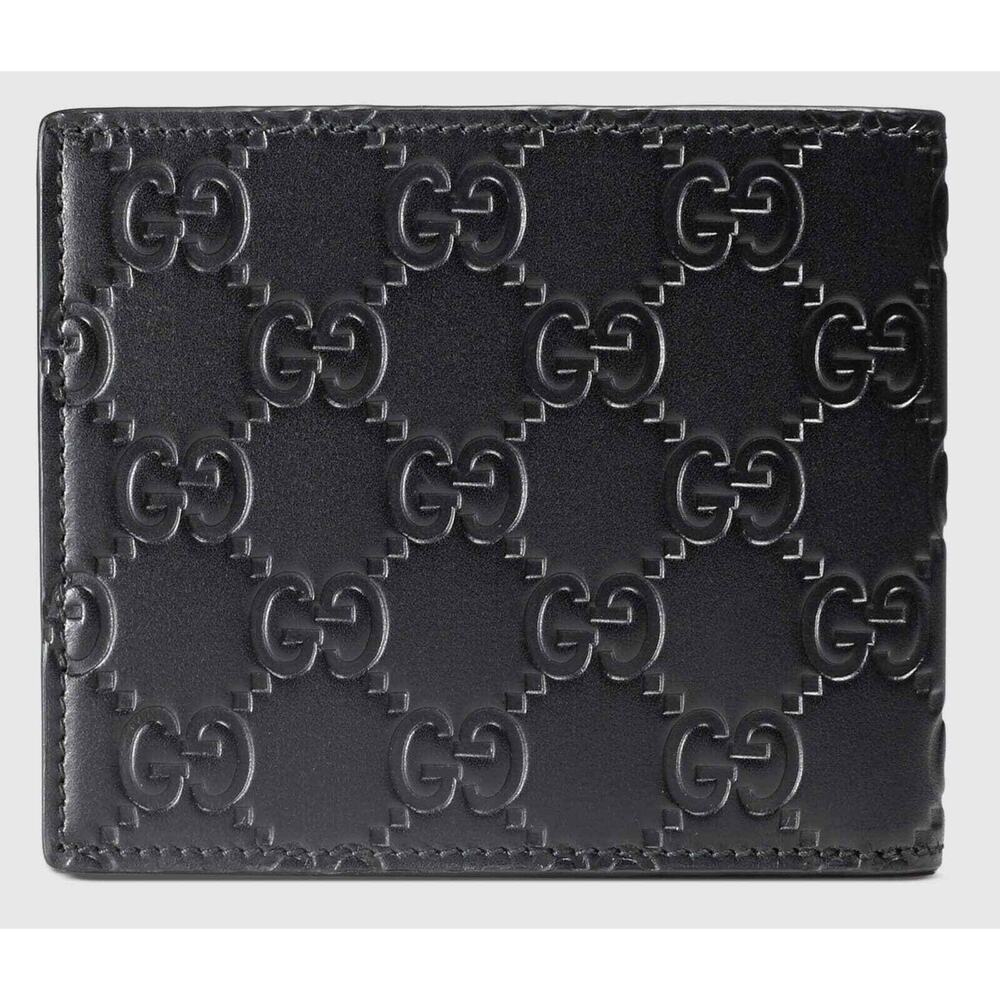 Gucci Signature Black Leather Monogram GG Logo Credit Card Holder Bifold Wallet - Picture 4 of 10